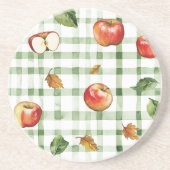 Dessous De Verre En Grès Rayures Vertes Pommes Rouges (Devant)