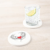 Dessous De Verre En Grès Red Angel Coeur avec ailes (Côté)