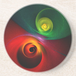 Dessous De Verre En Grès Red Green Yin Yang Moderne Motif d'art Abstrait #2