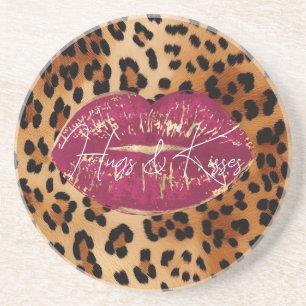 Dessous De Verre En Grès Red Lips Kiss Leopard