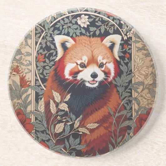 Dessous De Verre En Grès Red Panda Elegant William Morris Inspiré Floral (Devant)