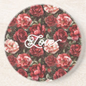 Dessous De Verre En Grès Red Pink Rose Flowers (Devant)