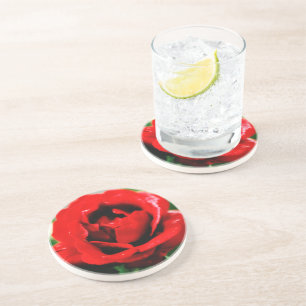 Dessous De Verre En Grès Red Rose Love