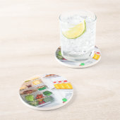 Dessous De Verre En Grès Réfrigérateur ouvert rempli de nourriture (Côté)