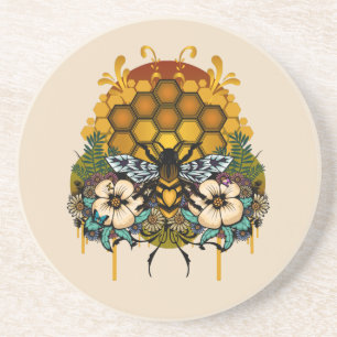 Dessous De Verre En Grès Reine abeille élégante Motif floral en nid d'abeil