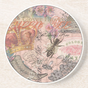 Dessous De Verre En Grès Reine Abeille Vintage Beau Collage