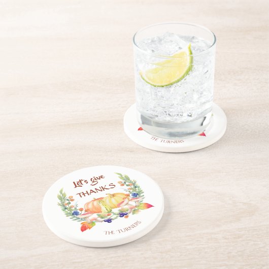 Dessous De Verre En Grès Remercions Fall Wreath Citrouille Thanksgiving (Côté)