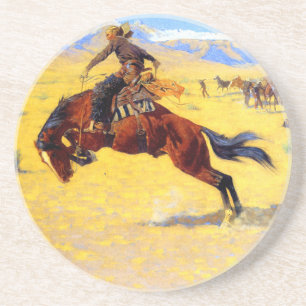 Dessous De Verre En Grès Remington Old West Horse et Cowboy