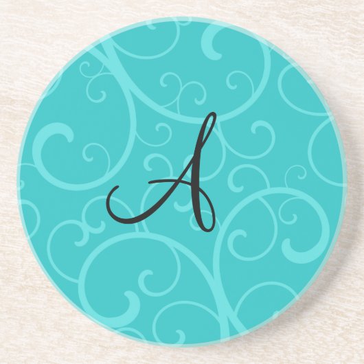 Dessous De Verre En Grès Remous de turquoise de monogramme (Devant)