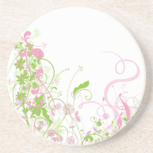Dessous De Verre En Grès Remous floraux roses et verts sensibles