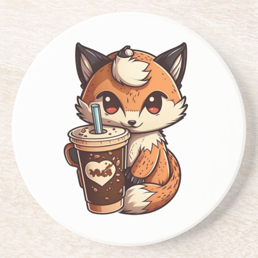 Dessous De Verre En Grès Renard avec une tasse (Devant)