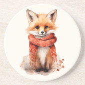 Dessous De Verre En Grès Renard mignon en écharpe rouge (Devant)