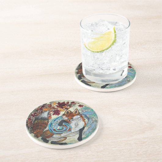 Dessous De Verre En Grès Renard spiral d'automne (Côté)