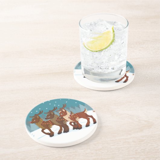 Dessous De Verre En Grès Renne dans la neige (Côté)