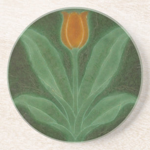 Dessous De Verre En Grès Repro Jaune Tulipe Verte Art Nouveau Tile