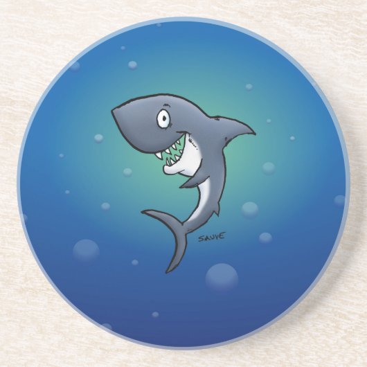 Dessous De Verre En Grès Requin drôle souriant sur fond bleu (Devant)