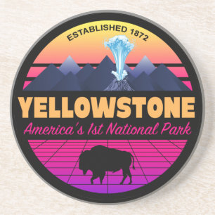DESSOUS DE VERRE EN GRÈS RÉTRO 80S YELLOWSTONE NATIONAL PARK VAPORWAVE