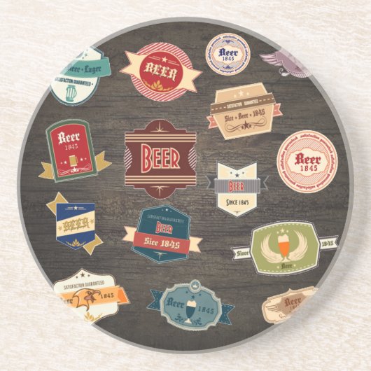 Dessous De Verre En Grès Retro Beer Étiquettes Collage (Devant)