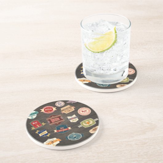 Dessous De Verre En Grès Retro Beer Étiquettes Collage (Côté)