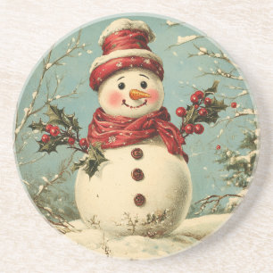 Dessous De Verre En Grès Retro Christmas Snowman