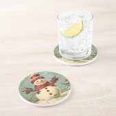 Dessous De Verre En Grès Retro Christmas Snowman (Côté)