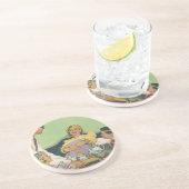 Dessous De Verre En Grès Retro Family Sert Maman Petit déjeuner en Bed (Côté)