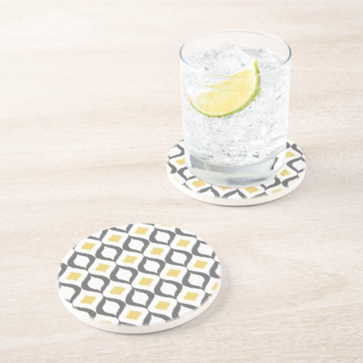 Dessous De Verre En Grès Retro Geometric Ikat Yellow Gray Pattern (Côté)