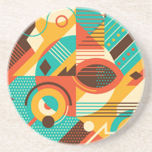 Dessous De Verre En Grès Rétro géométrique coloré : abstraction vintage.