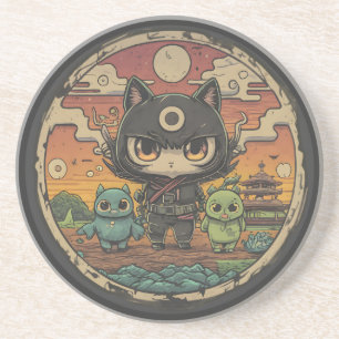 Dessous De Verre En Grès Retro Island Pals : équipage de chat Ninja
