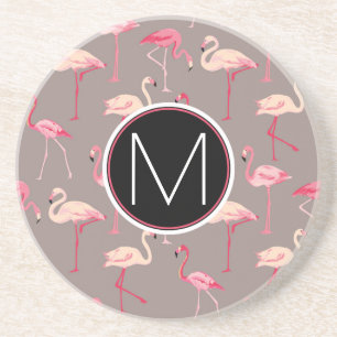 Dessous De Verre En Grès Rétro monogramme des Flamants roses