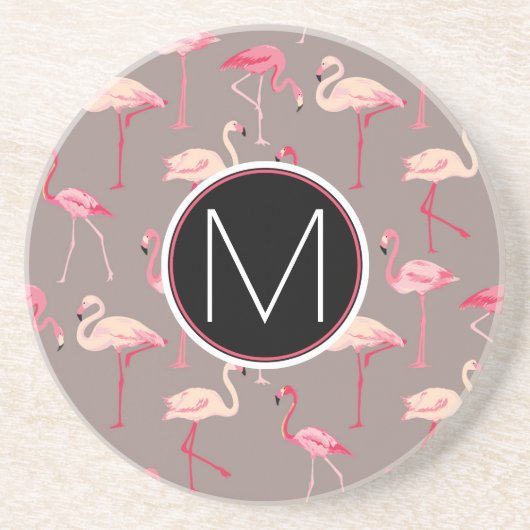 Dessous De Verre En Grès Rétro monogramme des Flamants roses | (Devant)