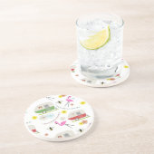 Dessous De Verre En Grès Rétro motif de remorque et de Flamants roses (Côté)