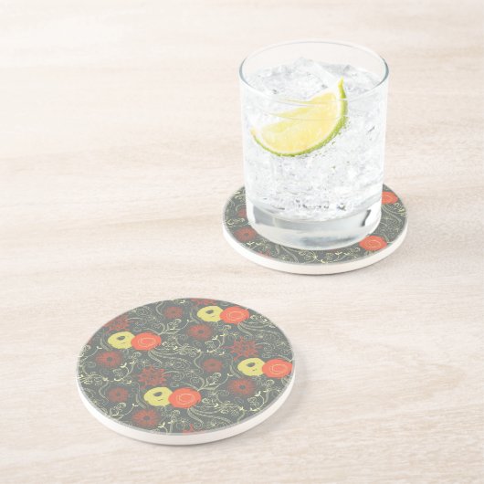 Dessous De Verre En Grès Rétro motif floral (Côté)