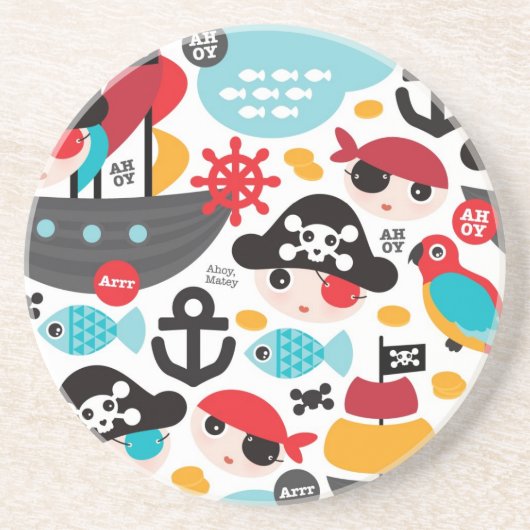 Dessous De Verre En Grès Rétro navigation d'illustration de pirates (Devant)