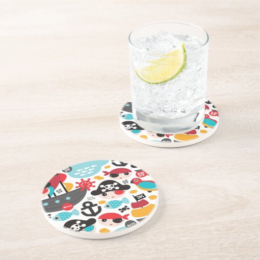 Dessous De Verre En Grès Rétro navigation d'illustration de pirates (Côté)