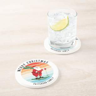 Dessous De Verre En Grès Retro Noël Sunset Ski Père Noël Personnalisé