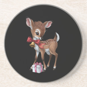 Dessous De Verre En Grès Retro Vintage Reindeer rose Noël Baby Deer