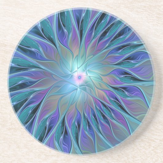 Dessous De Verre En Grès Rêve de fleur abstraite fractale violet bleu (Devant)