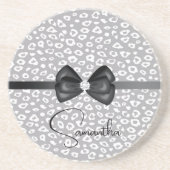 Dessous De Verre En Grès Ribbon blanc gris léopard diamant bow (Devant)