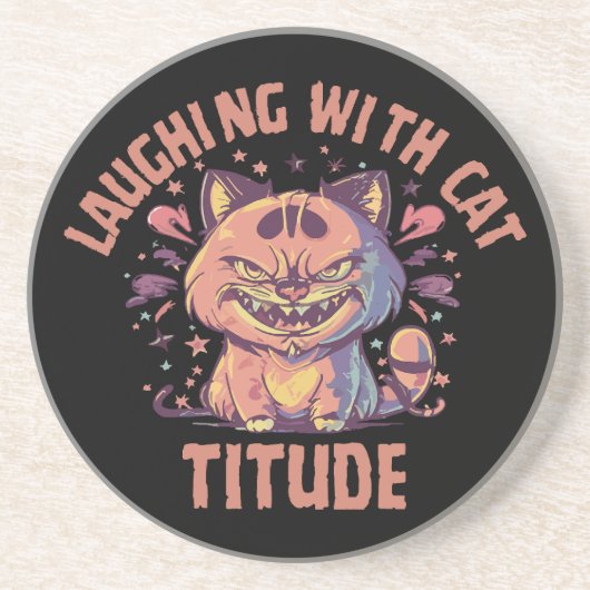 Dessous De Verre En Grès Rire avec une attitude de chat (Devant)