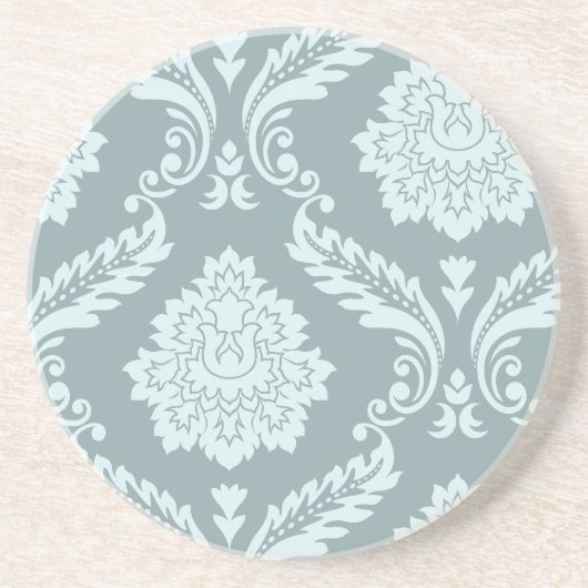 Dessous De Verre En Grès Rococo Damask Art I Duck Egg Blue+Teal (Devant)