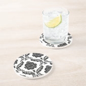 Dessous De Verre En Grès Rococo Damassé Motif Décalé Noir sur Blanc (Côté)