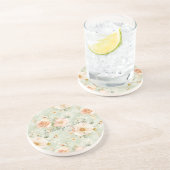 Dessous De Verre En Grès Romantic Peach Mint Roses Floral (Côté)
