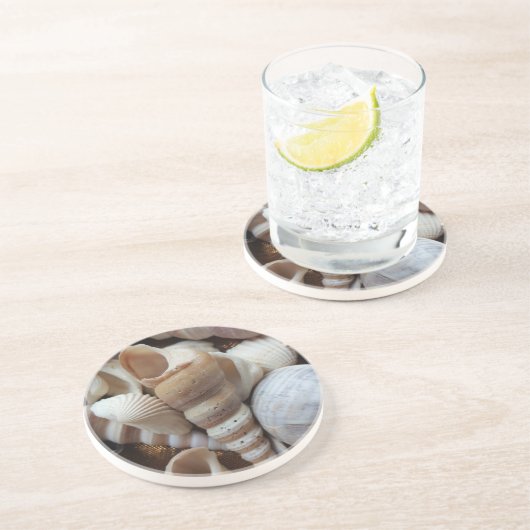Dessous De Verre En Grès Romantique Tropical Exotic Sea Shells Plage Amour (Côté)