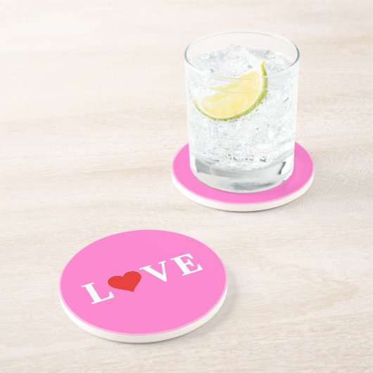 Dessous De Verre En Grès Rose AMOUR Romantique Élégant (Côté)