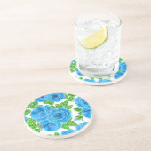 Dessous De Verre En Grès Rose bleu aquarelle motif transparent (Côté)