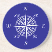 Dessous De Verre En Grès Rose de boussole bleu et blanc marine (Devant)