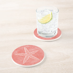 Dessous De Verre En Grès Rose de corail d'étoiles de mer