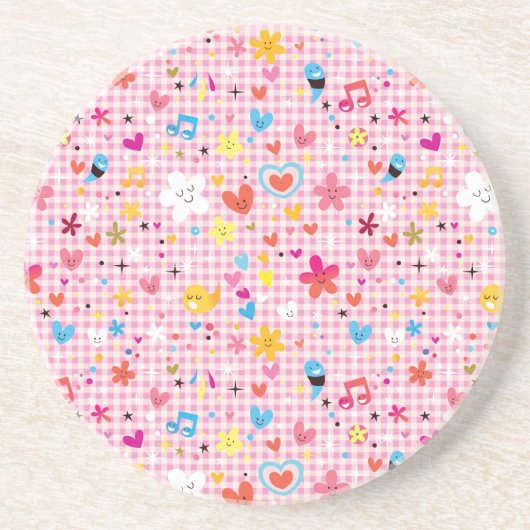 Dessous De Verre En Grès rose de motif de bande dessinée d'amusement (Devant)