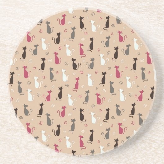 Dessous De Verre En Grès rose de motif de chats (Devant)